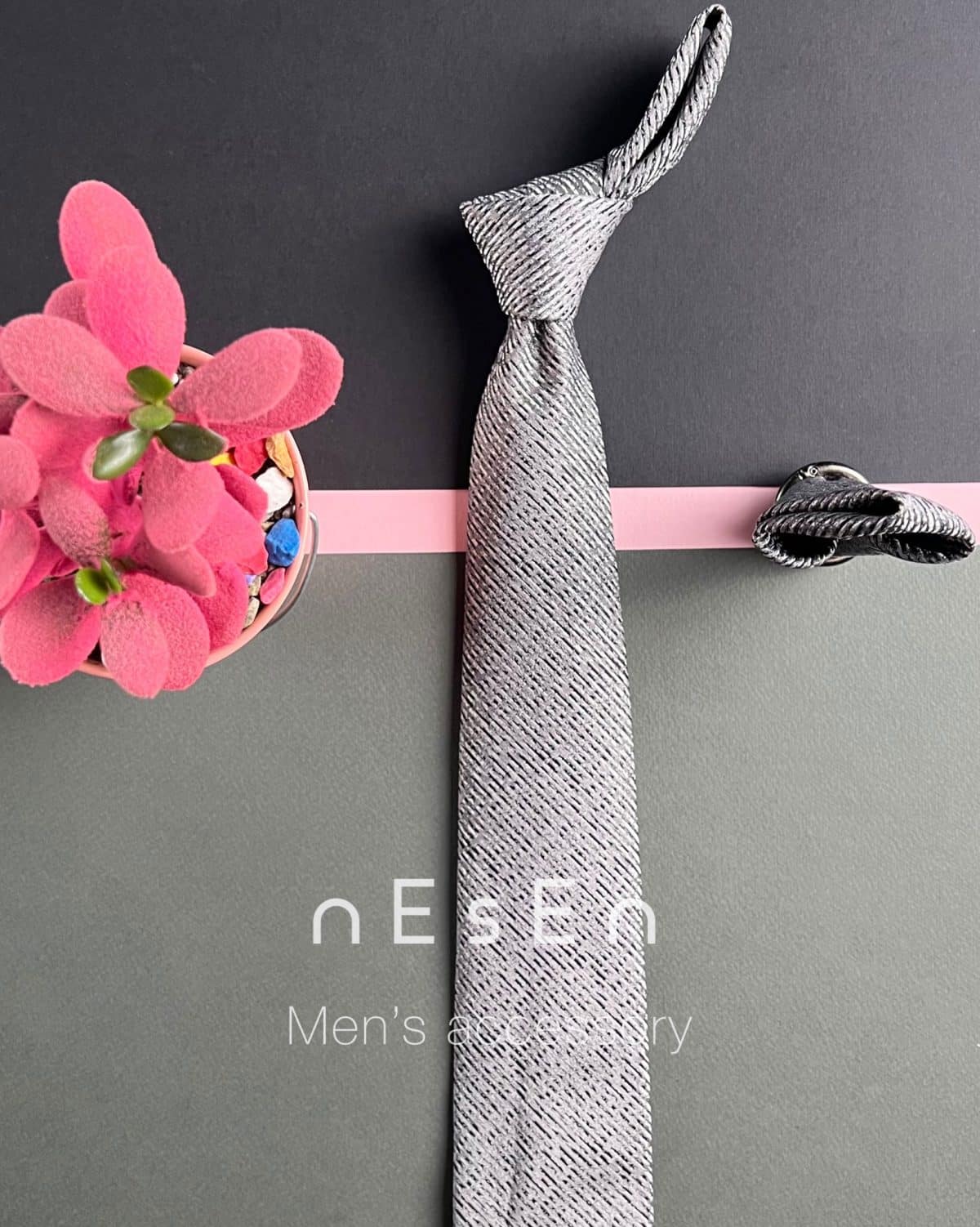 ست لاکچری کراوات مردانه نقره ای