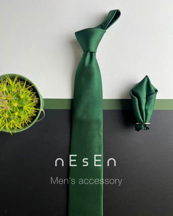 ست کراوات سبز زمردی ساده