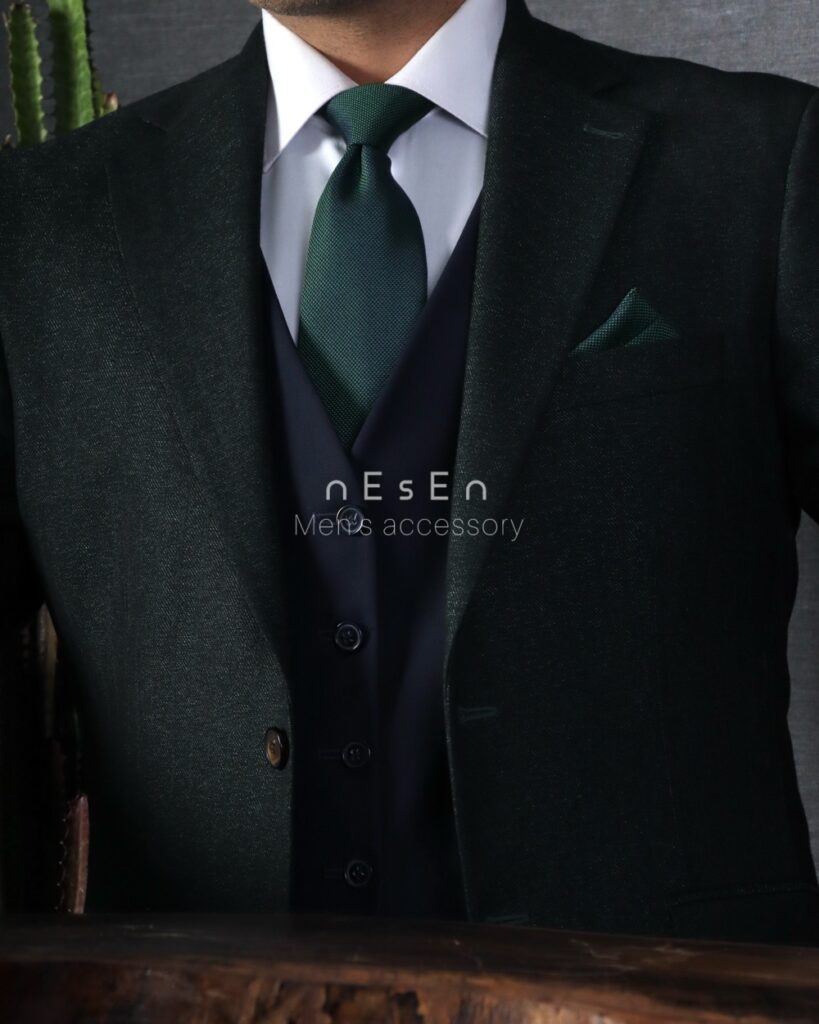 ست کراوات و دستمال جیب مردانه | سبز یشمی آکسفورد (ساده) S53