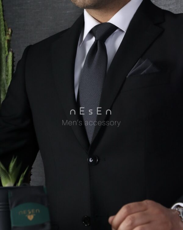 ست کراوات و دستمال جیب مردانه NESEN | طوسی زغالی آکسفورد (ساده) S54