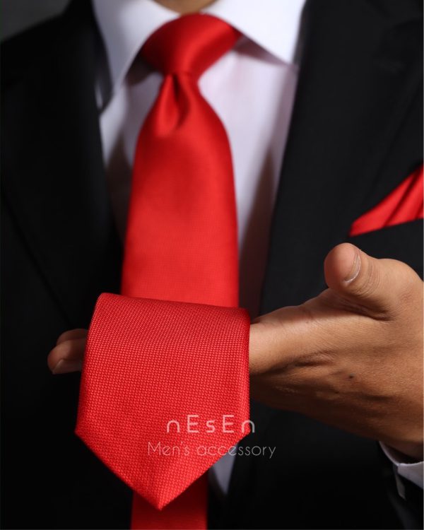 کراوات قرمز گوجه‌ای ساده دامادی