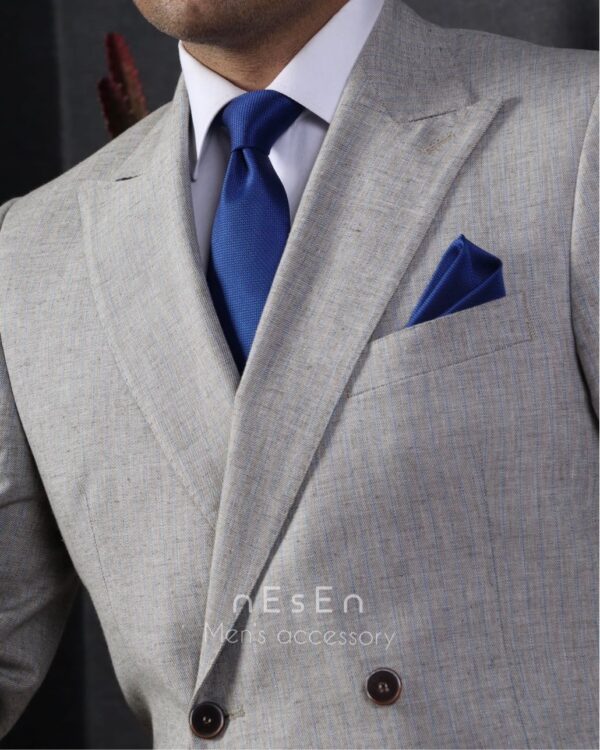 ست کراوات و دستمال جیب مردانه نسن کاربنی (آبی نفتی) ساده (جودون) S47