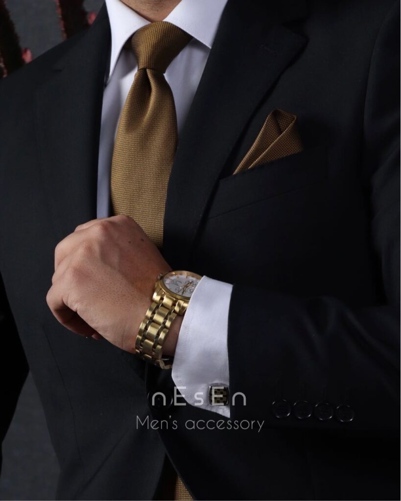 ست کراوات و دستمال جیب مردانه NESEN زیتونی ساده (جودون) S51