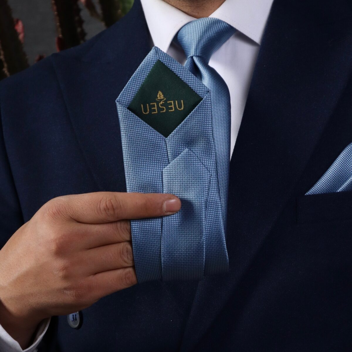 ست کراوات و پوشت آبی ساده NESEN طرح آکسفورد PL3